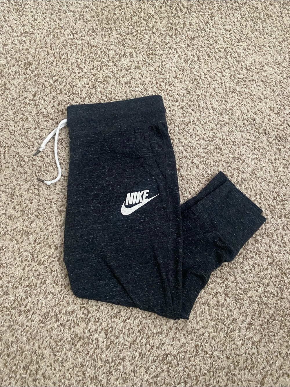 Nike Heathered Charcoal Cropped Sweatpants with White Swoosh